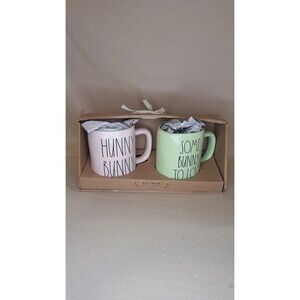 New Rae Dunn Pink Bunny Love Cellar & Some Bunny To Love Mug Set Easter Coffee
